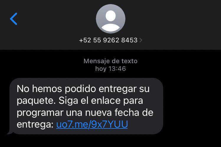 mensaje de phishing haciéndose pasar por una empresa de mensajería