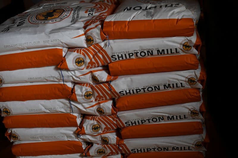 Packets of flour are seen inside the family run Shipton Mill in Tetbury