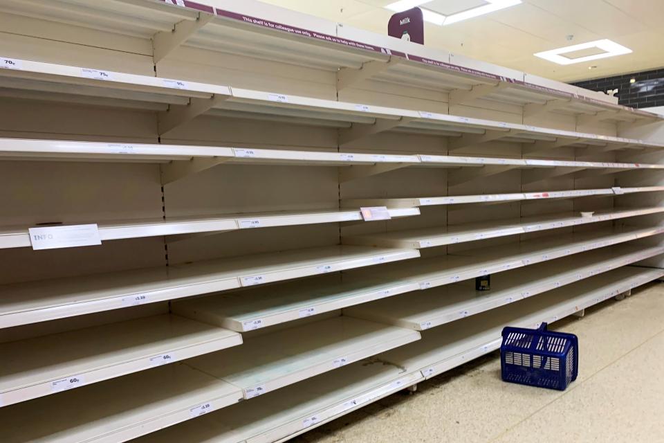 Empty shelves of pasta are seen at a supermarket in London (Reuters)