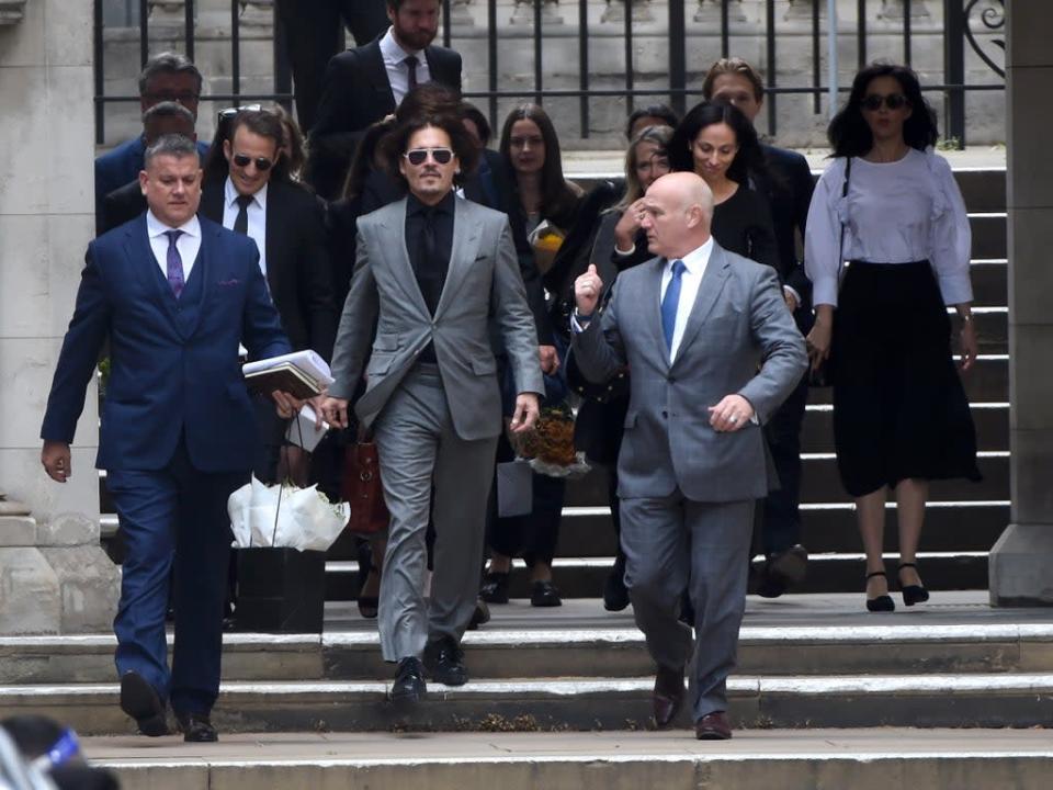 Johnny Depp departs from the court on 28 July 2020 in London (Stuart C Wilson/Getty Images)