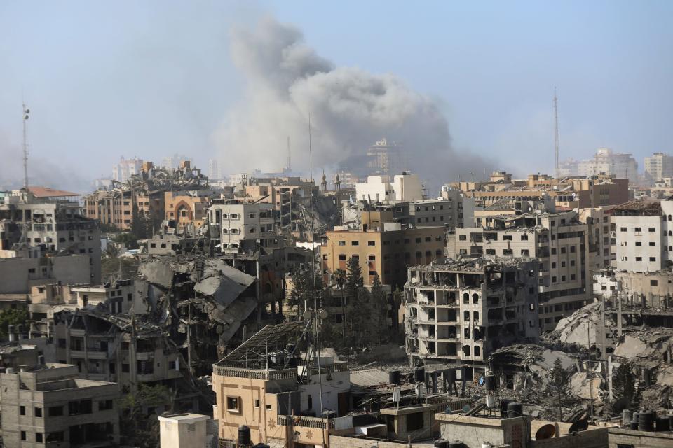 Smoke rises following Israeli airstrikes on Gaza City, Thursday, Nov. 9, 2023.