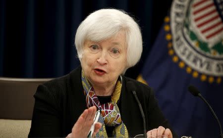 U.S. Federal Reserve Chair Janet Yellen holds a press conference following the two-day Federal Open Market Committee (FOMC) policy meeting in Washington March 16, 2016.REUTERS/Kevin Lamarque