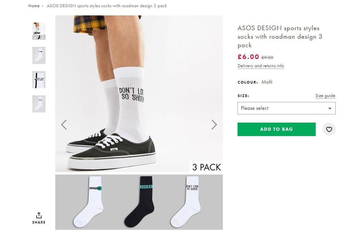 Social media users slammed the "disgusting" socks: ASOS