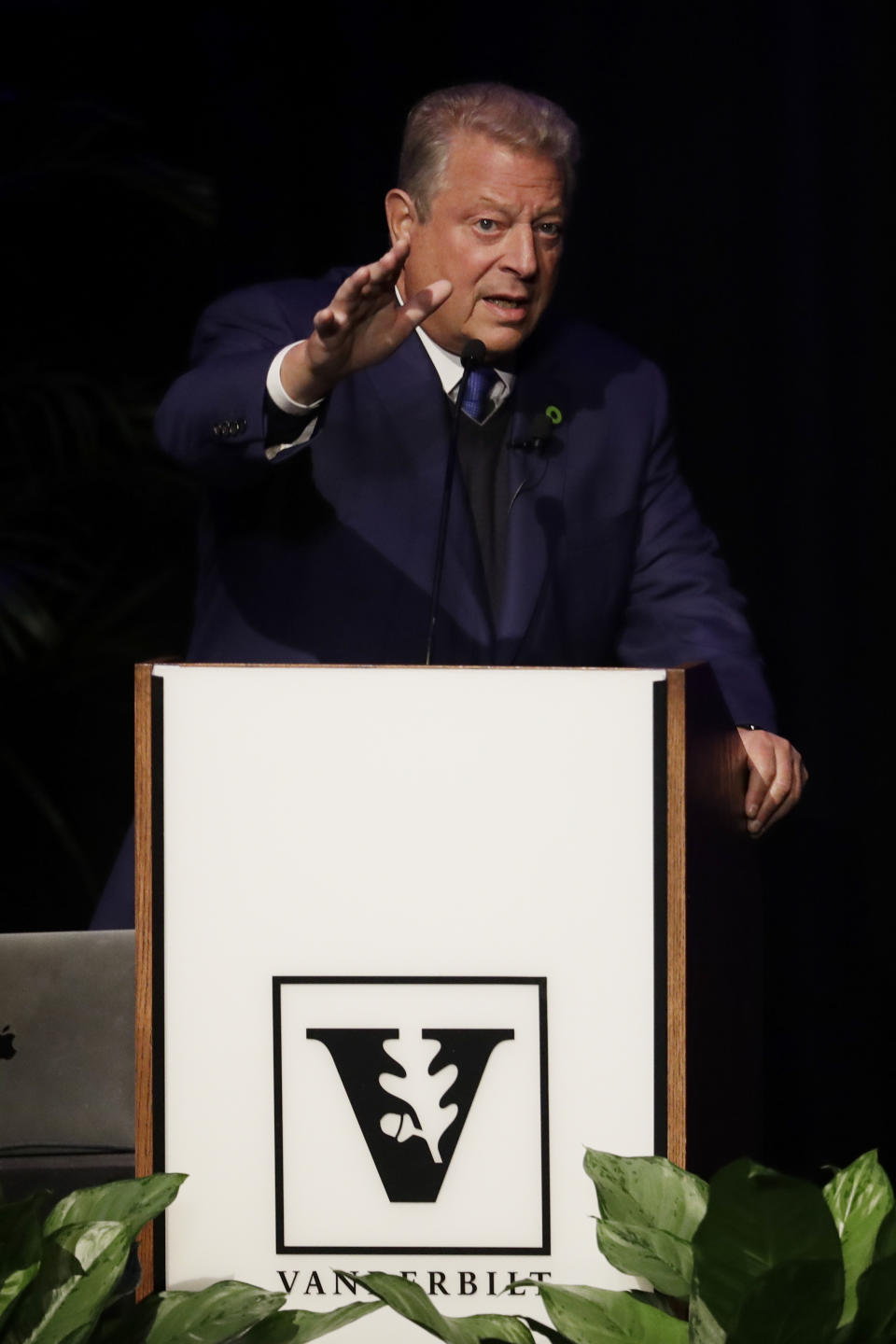 Former Vice President Al Gore speaks on climate change at Vanderbilt University as part of a worldwide event called 24 Hours of Reality: Truth in Action on Wednesday, Nov. 20, 2019, in Nashville, Tenn. (AP Photo/Mark Humphrey)