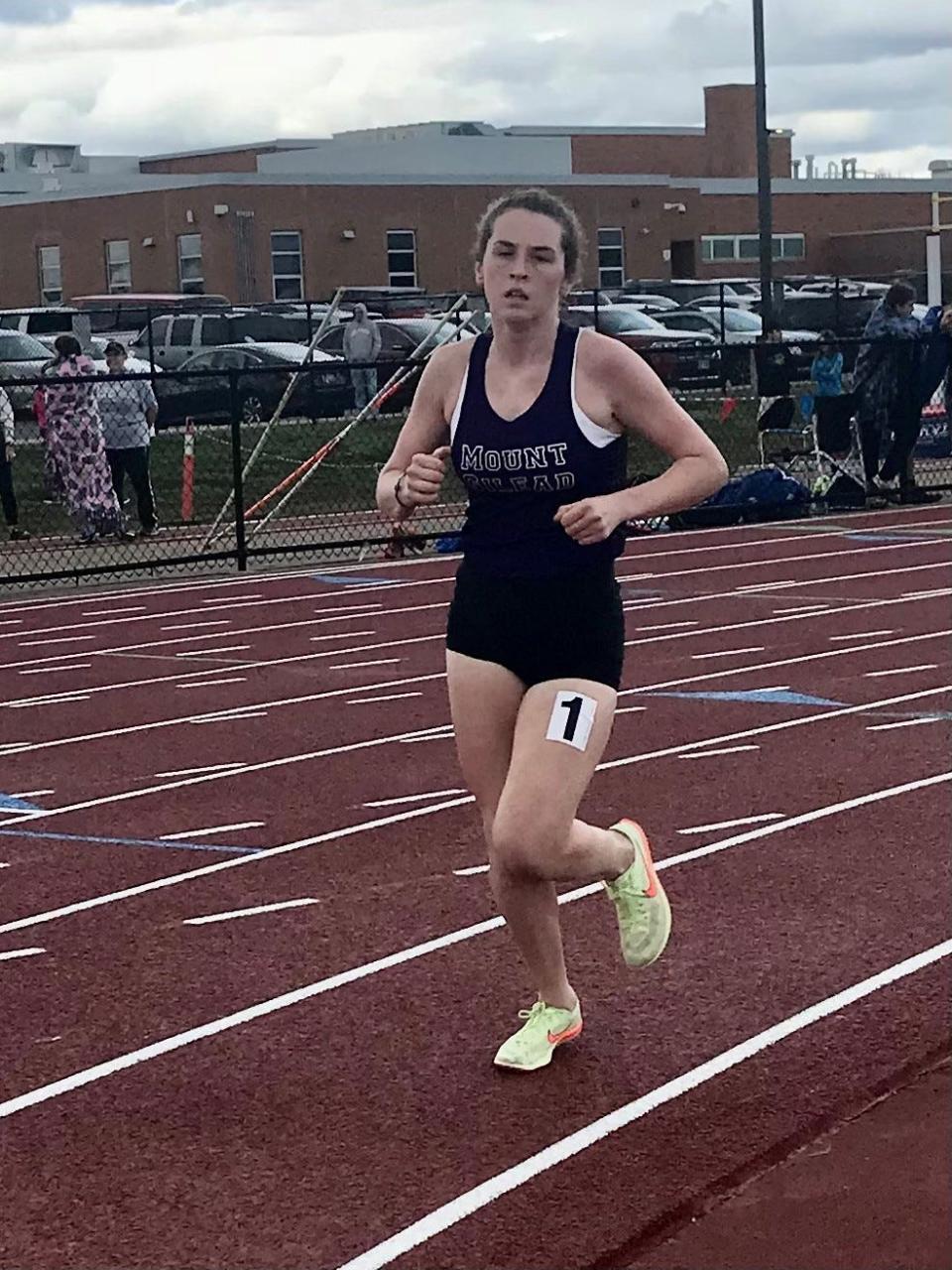 Mount Gilead's Michaela McGill, shown running at an April meet at Highland, won the Division III girls regional 3200-meter race on Friday at Chillicothe Southeastern.
