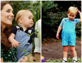 <p>En estas dos imágenes, vemos al príncipe George y a su padre, ambos con algo más de un añito. Kate Middleton vistió a su hijo con un peto muy parecido a uno que llevó su ahora marido de pequeño. (Foto: John Stillwell / AFP / Gtres). </p>