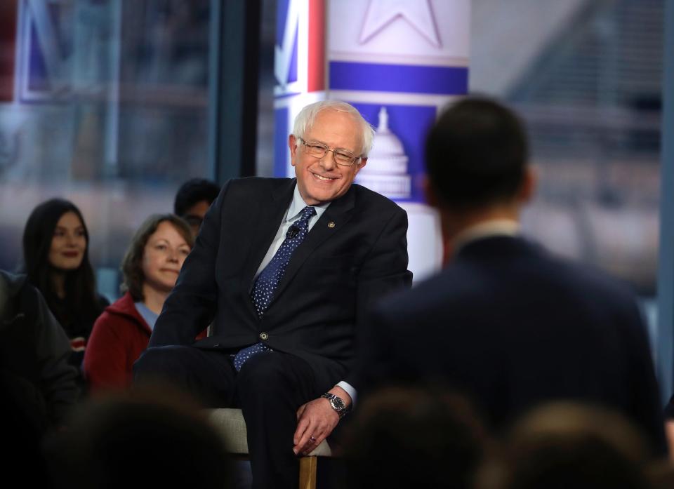 Sen. Bernie Sanders listens to a question from an audience member during a Fox News town-hall style event Monday April 15, 2019 in Bethlehem, Pa.