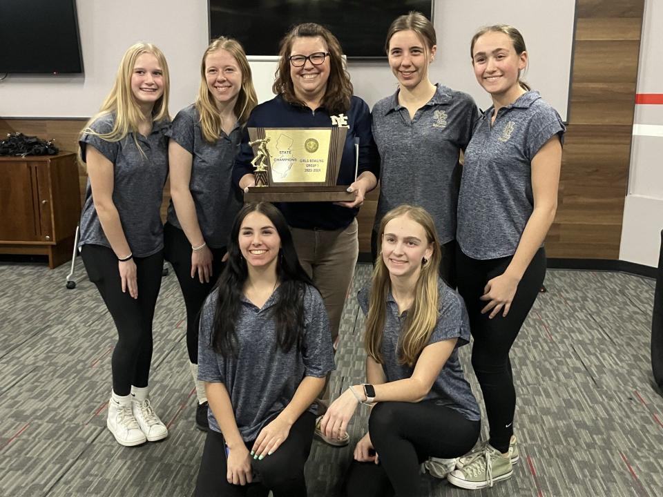 NJSIAA team bowling finals at Bowlero North Brunswick on Tuesday, Feb. 27, 2024. New Egypt repeated as Group 1 girls champion thanks to a 2 games to 0 victory against Middlesex in the title match.