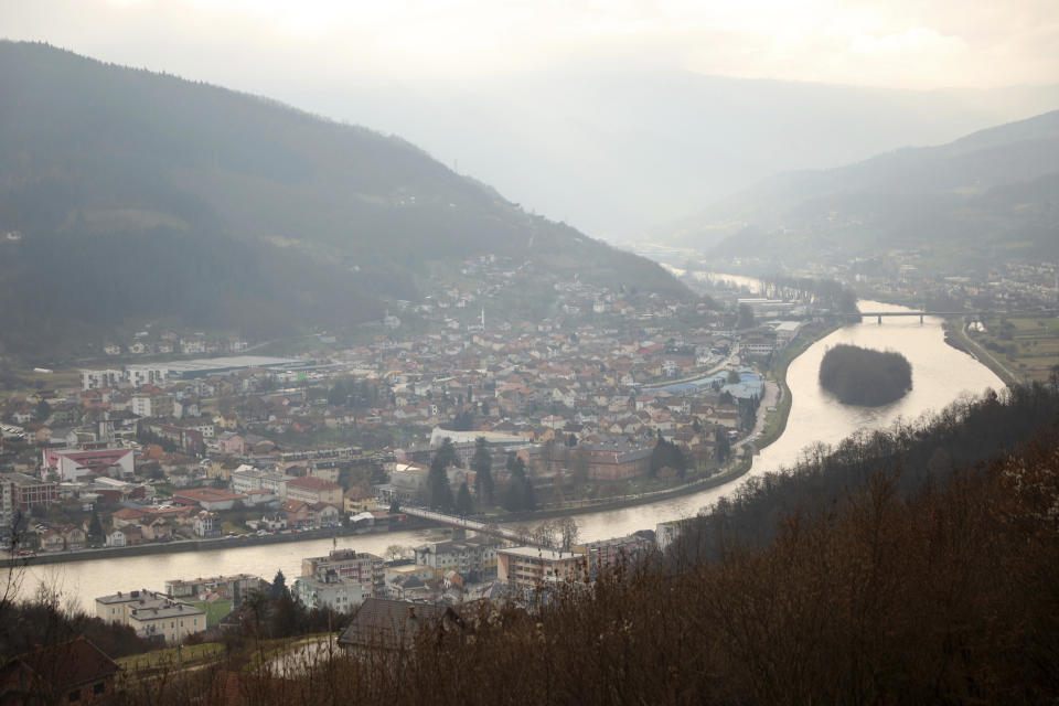 General view of Gorazde, Bosnia, Monday, Dec. 19, 2022. To survive and keep the lights on in their besieged town - cut off throughout Bosnia's 1992-95 interethnic war from access to electricity grid, food, medicine and the outside world - the people of Gorazde had to come up with various creative inventions. (AP Photo/Armin Durgut)