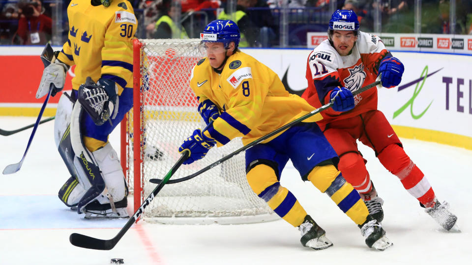 Toronto Maple Leafs defenceman Rasmus Sandin was named as the best defenceman at the 2020 World Juniors. (Peter Kovalev\TASS via Getty Images)