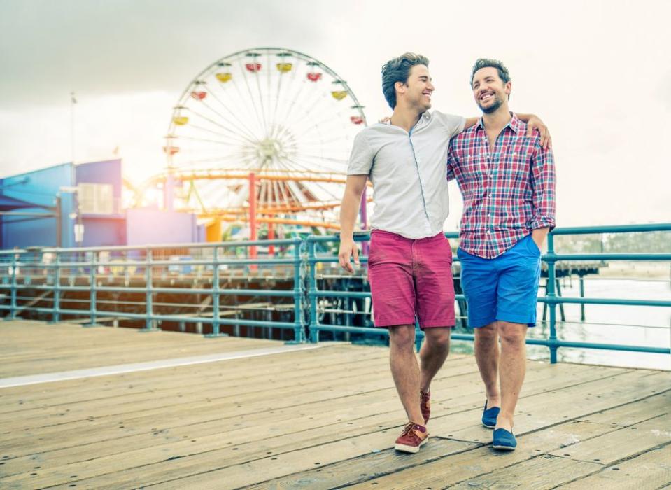 two men at a theme park