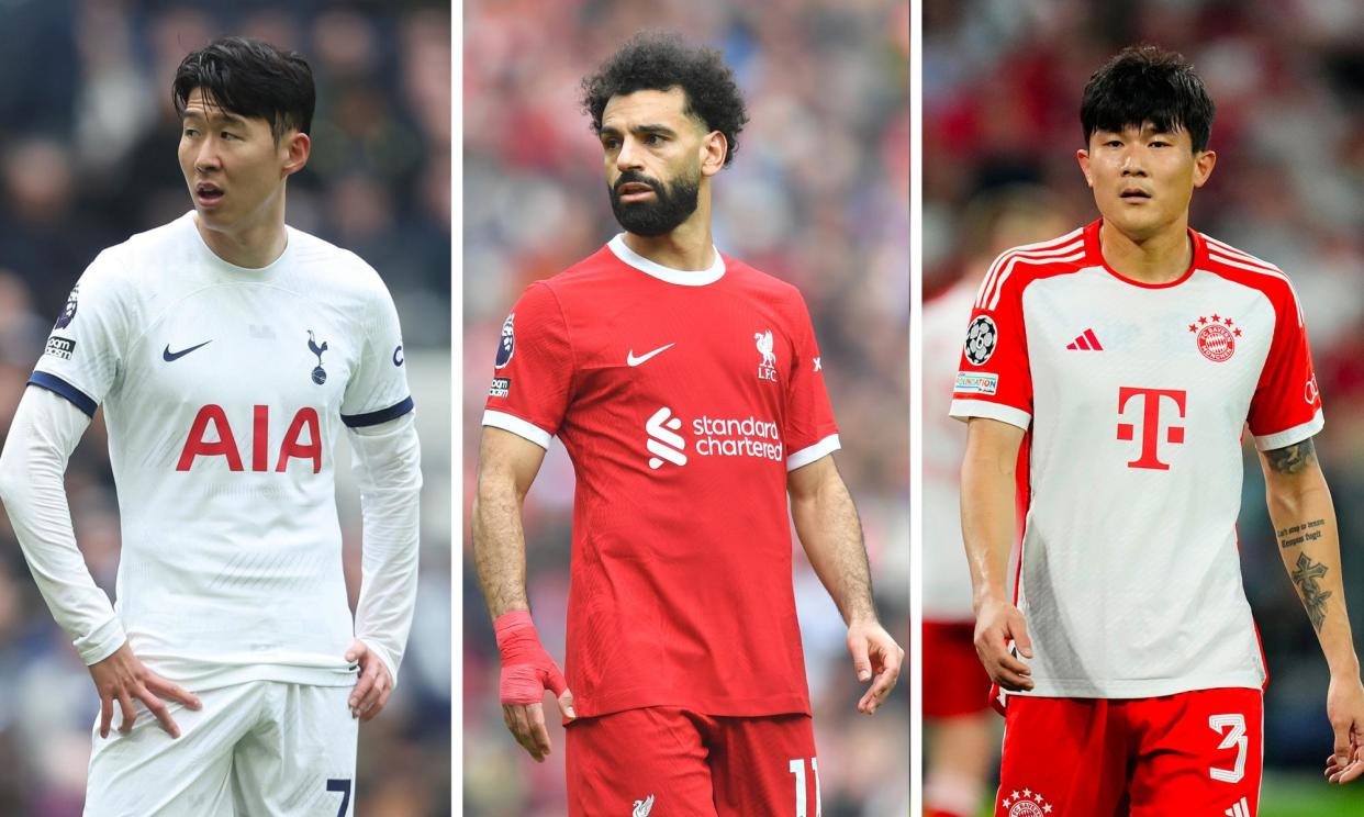 <span>Left to right: Tottenham’s Son Heung-min, Mohamed Salah of Liverpool and the Bayern Munich defender Kim Min-jae.</span><span>Composite: Getty, Rex,</span>