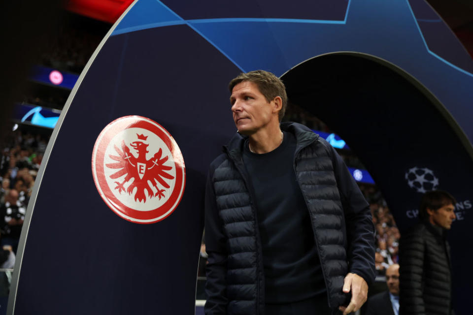 Oliver Glasner, Head Coach of Eintracht Frankfurt looks on prior to the UEFA Champions League group D match between Eintracht Frankfurt and Tottenham Hotspur at Deutsche Bank Park on October 04, 2022 in Frankfurt am Main, Germany.