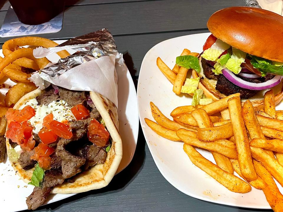 Greek gyro and Bistro Burger from Blues and Brews Bistro in Ormond Beach.