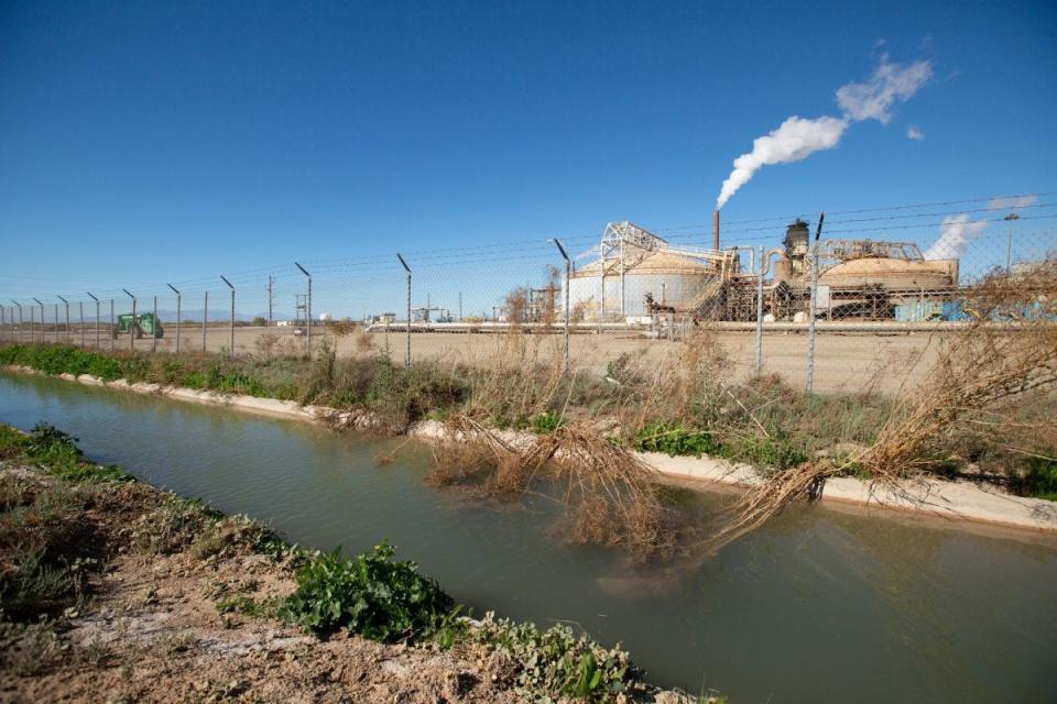 Geothermal plants near Brawley pull superheated brine from deep beneath the Salton Sea to produce energy.