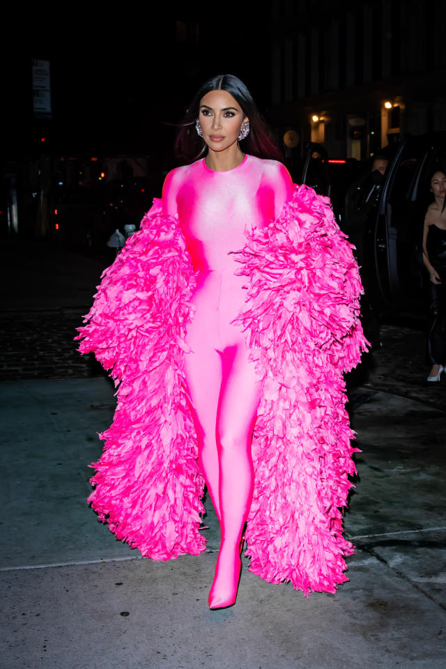 Kim Kardashian Stuns in Hot Pink Catsuit for 'SNL' Afterparty With