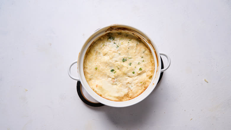 Baked cheese crab dip in casserole dish
