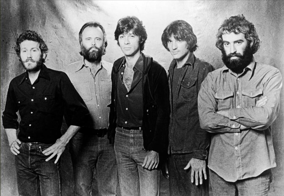 Portrait of Canadian rock goup The Band, early 1970s. From left, American Levon Helm and Canadians Garth Hudson, Robbie Robertson, Rick Danko, and Richard Manuel.  Photo by Frank Driggs Collection, Hulton Archive/Getty Images (Via MerlinFTP Drop)