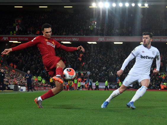 Alexander-Arnold laid on two assists for Liverpool in the comeback against West Ham (AFP via Getty)