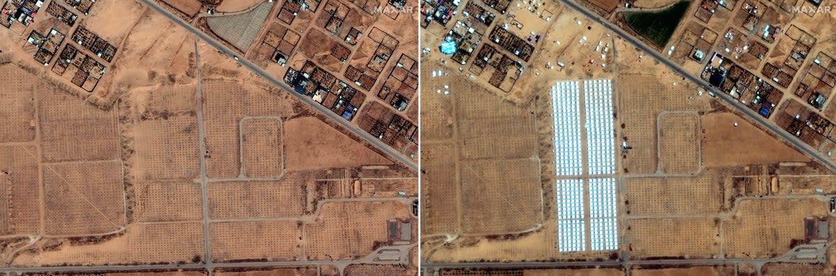 Israel has been building a huge camp settlement near Khan Younis as it preprares to evacuate civilians from Rafah (Maxar Technologies)