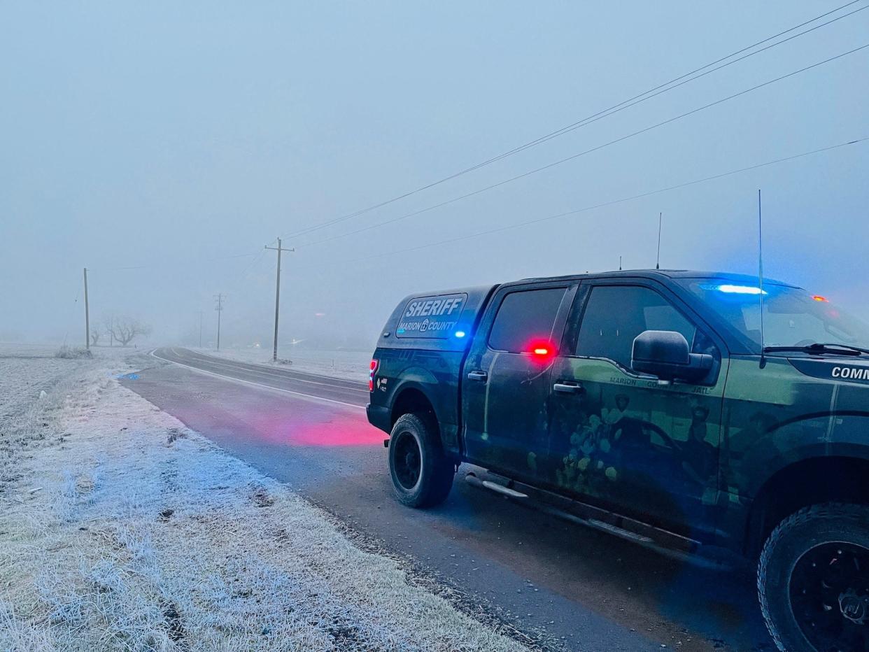 A Marion County Sheriff's vehicle pulled over on icy roads in south Marion County in December 2022.