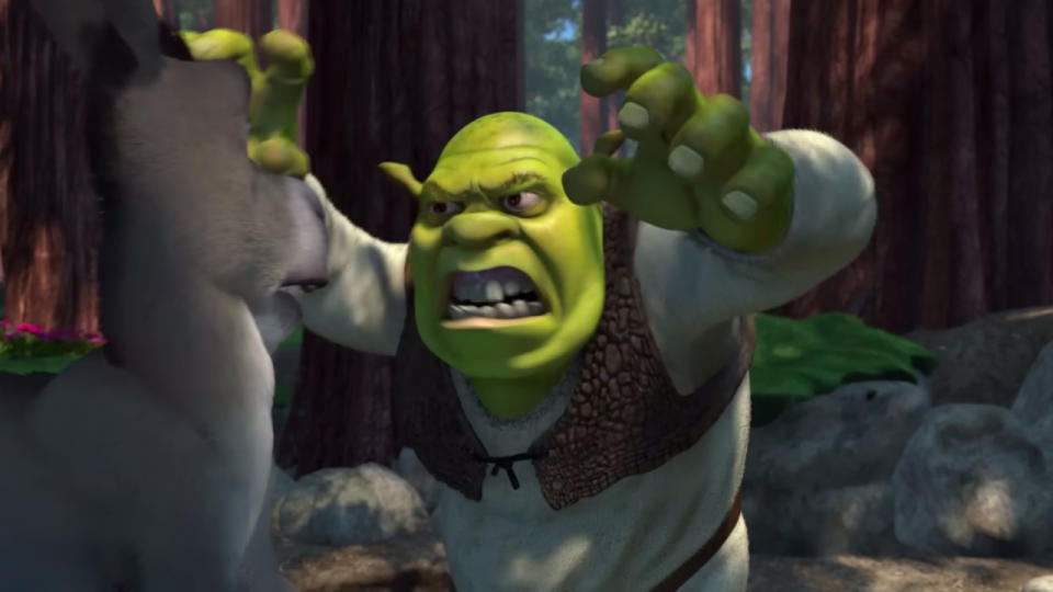 Shrek trying to scare Donkey in Shrek