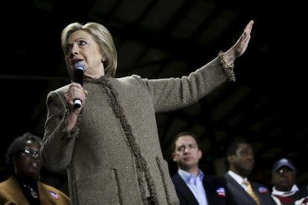 Democratic U.S. presidential candidate Hillary Clinton rallies with supporters at a local politician's annual oyster roast and fish fry in Orangeburg, South Carolina February 26, 2016. REUTERS/Jonathan Ernst