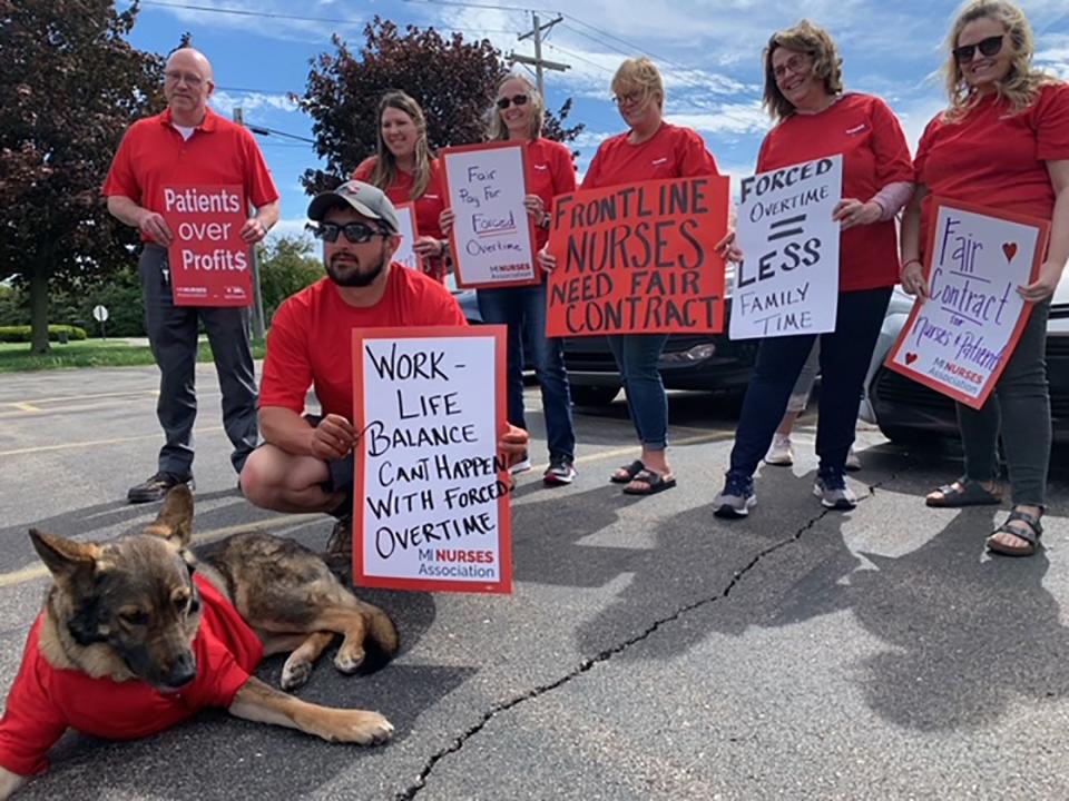 More than 50 nurses at Three Rivers Health-Beacon Health Systems staged a picket Tuesday along West Broadway Street. The staff of about 80 nurses has been working without a contract since March.