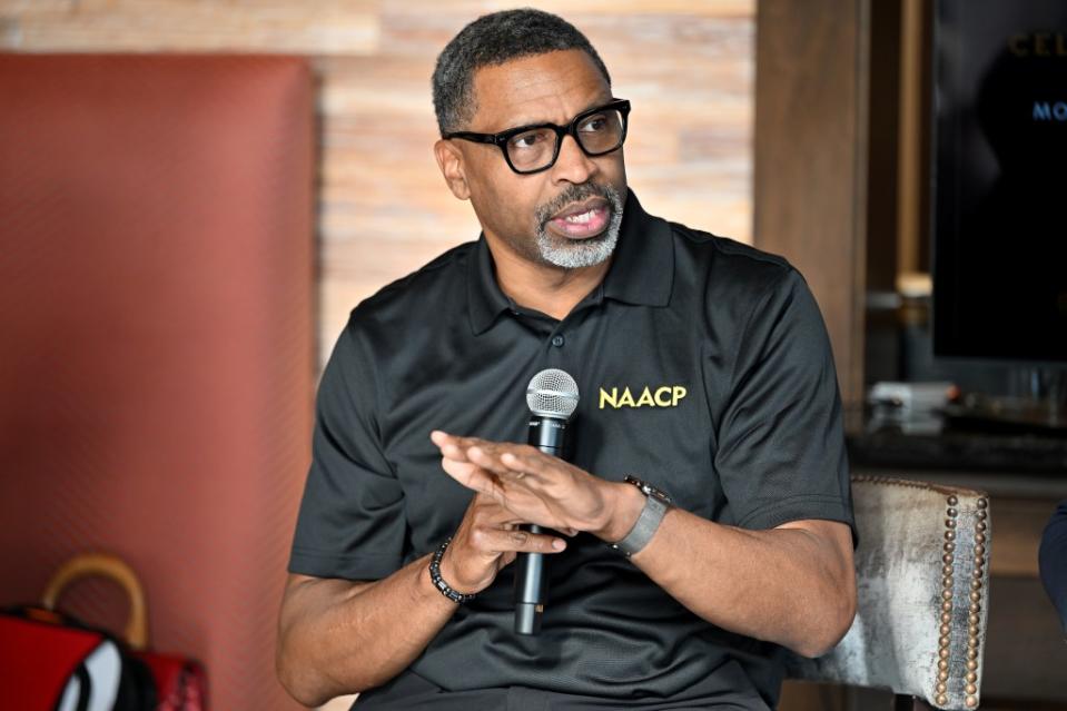 Derrick Johnson (above), president of the NAACP, will travel with Environmental Protection Agency Administrator Michael Regan on a mission to promote climate equity. Johnson is seen in October at a golfing event in Alpharetta, Georgia. (Photo by Derek White/Getty Images for Play Golf Designs Inc., PGD Global)
