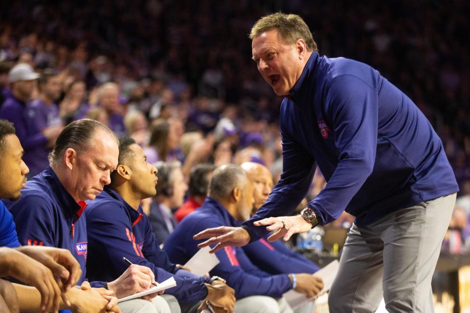 Kansas coach Bill Self yells to his team during its game at Kansas State on Jan. 17.