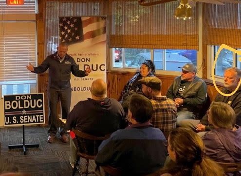 New Hampshire Republican Senate candidate Don Bolduc talks about abortion rights at a campaign event. (Photo: Don Bolduc's Twitter account)