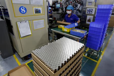 Batteries for electric vehicles are manufactured at a factory in Dongguan, China September 20, 2017. REUTERS/Bobby Yip