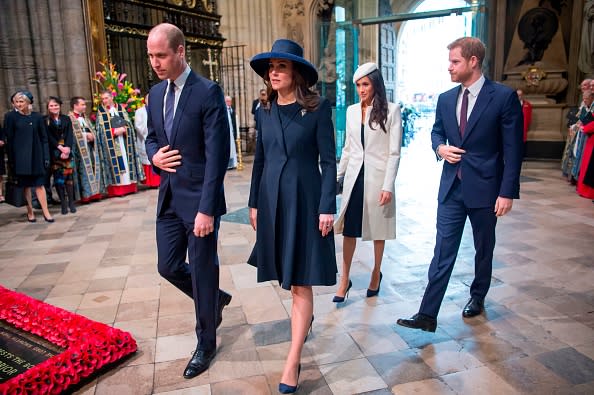 The famous foursome again followed their assigned places during last year’s Commonwealth Day celebrations as they walked into Westminster Abbey in order. [Photo: Getty Images]
