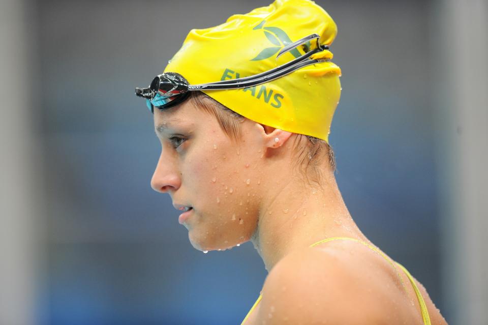 Blair Evans focuses during a training session for the Commonwealth Games at The S.P. Mukherjee Stadium in New Delhi on Oct. 4, 2010. (FRANCOIS XAVIER MARIT/AFP/Getty Images)