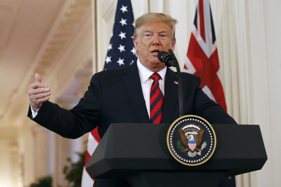 President Donald Trump speaks during a news conference with Australian Prime Minister Scott Morrison in the East Room of the White House, Friday, Sept. 20, 2019, in Washington. (AP Photo/Patrick Semansky)