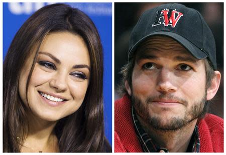 Mila Kunis (L), seen at the Toronto Film Festival on September 10, 2013 and Ashton Kutcher, seen at an LA Lakers game in Los Angeles May 1, 2012, are seen in a combination photo. REUTERS/Mark Blinch/Alex Gallardo/Files