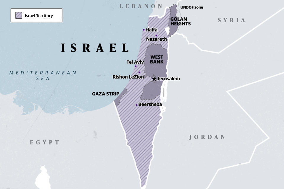 Map of Israel and Palestinian terrorities.