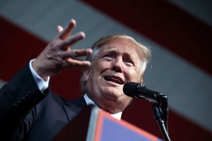 Donald Trump speaks during a campaign rally at Crown Arena in Fayetteville, N.C. in August. (Photo: Evan Vucci/AP)