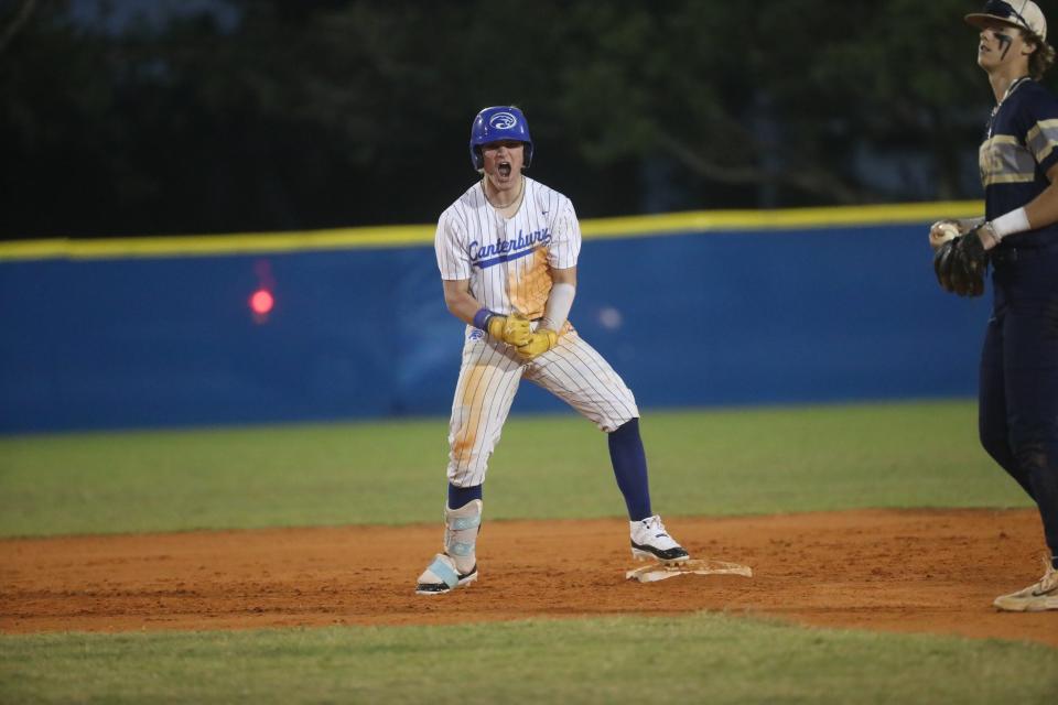 Action from a baseball game between Canterbury and Southwest Florida Christian Academy at Rutenberg Park in Fort Myers on Tuesday, April 9, 2024. SFCA won 2-1.