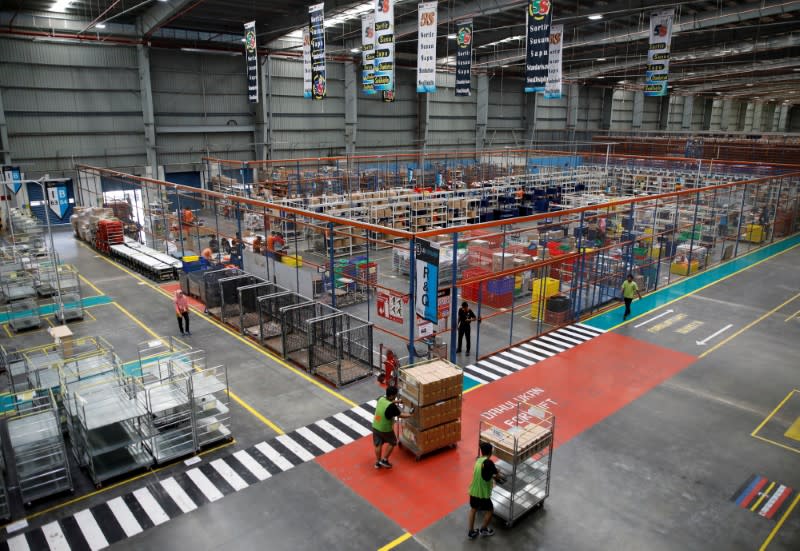 FILE PHOTO: A view of part of online retailer Lazada's warehouse in Depok