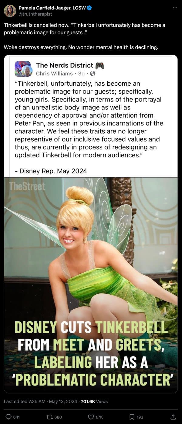 A rumor claimed Disney canceled Tinker Bell for having a supposed problematic image for young girls.