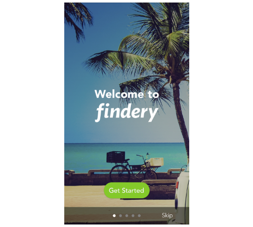Findery welcome screen