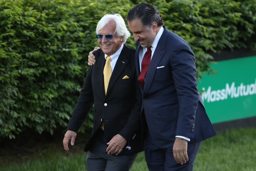 LOUISVILLE, KENTUCKY - MAY 01: Trainer Bob Baffert and owner Amr Zedan of Medina Spirit.