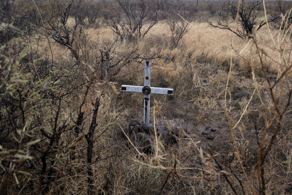 Crosses mark where remains were found of migrants who died trying to cross into the U.S. through the Sonoran Desert in Arizona, Jan. 24, 2021. <a href="https://www.gettyimages.com/detail/news-photo/crosses-left-by-border-activists-mark-the-locations-where-news-photo/1299631764?adppopup=true" rel="nofollow noopener" target="_blank" data-ylk="slk:Andrew Lichtenstein/Corbis via Getty Images;elm:context_link;itc:0;sec:content-canvas" class="link ">Andrew Lichtenstein/Corbis via Getty Images</a>