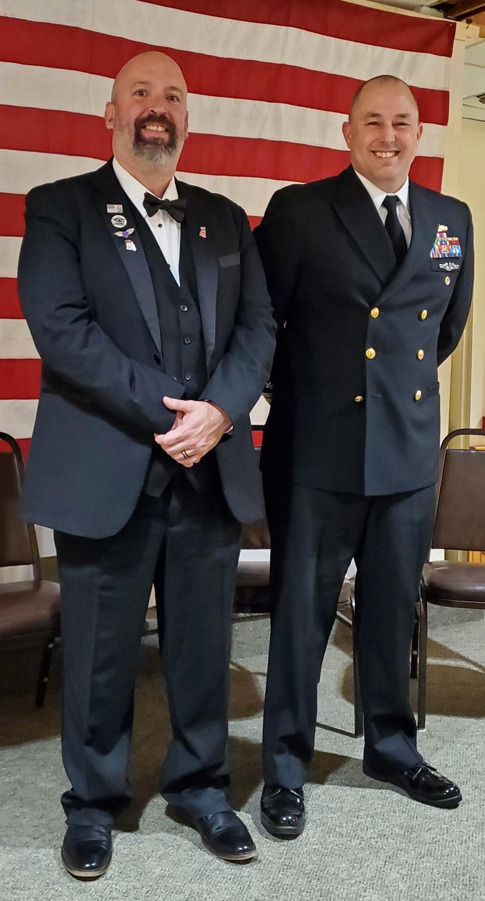 Rochester Elks Exalted Ruler Matt Sanborn poses for a picture with US Navy Commander, Jeffrey Smith who is currently the Executive Officer at the Portsmouth Naval Shipyard.