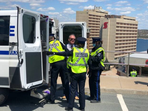 Police made arrests at Citadel Hill in Halifax on Saturday for violations of the Health Protection Act. (Vernon Ramesar/CBC - image credit)