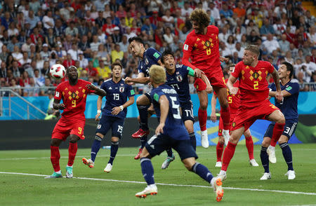 Soccer Football - World Cup - Round of 16 - Belgium vs Japan - Rostov Arena, Rostov-on-Don, Russia - July 2, 2018 Belgium's Marouane Fellaini scores their second goal REUTERS/Sergio Perez