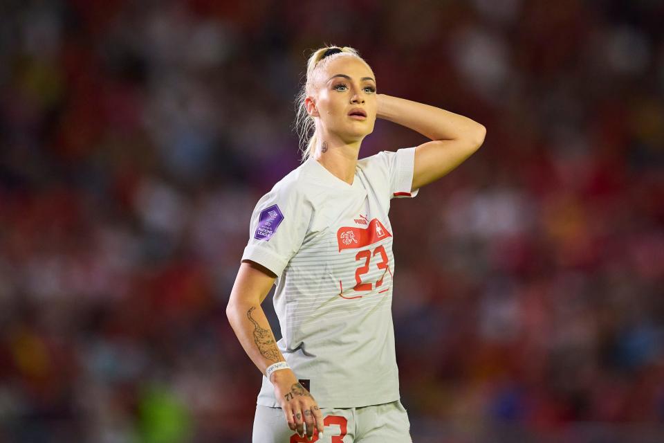 CORDOBA, SPAIN - SEPTEMBER 26: Alisha Lehmann of Switzerland looks on during the UEFA Women's Nations League match between Spain and Switzerland at Estadio Nuevo Arcangel on September 26, 2023 in Cordoba, Spain. (Photo by Fran Santiago/Getty Images)