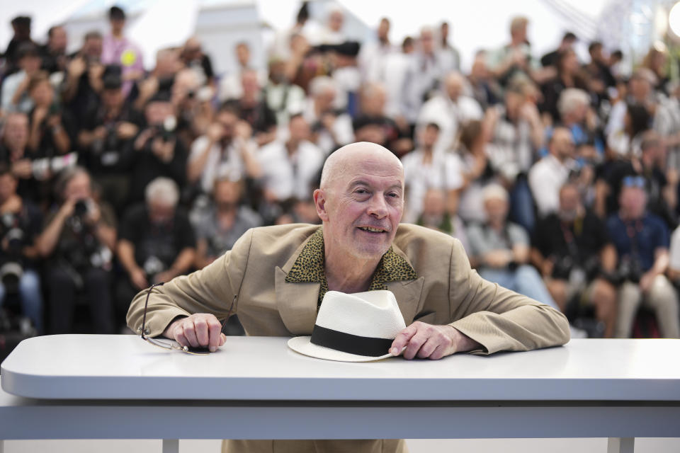 Director Jacques Audiard poses for photographers at the photo call for the film 'Emilia Perez' at the 77th international film festival, Cannes, southern France, Sunday, May 19, 2024. (Photo by Scott A Garfitt/Invision/AP)