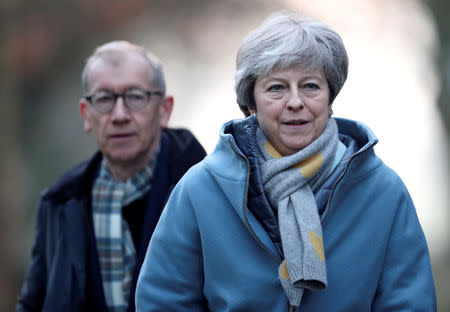 Britain's Prime Minister Theresa May and her husband Philip leave church, near High Wycombe, Britain, January 20, 2019. REUTERS/Hannah McKay